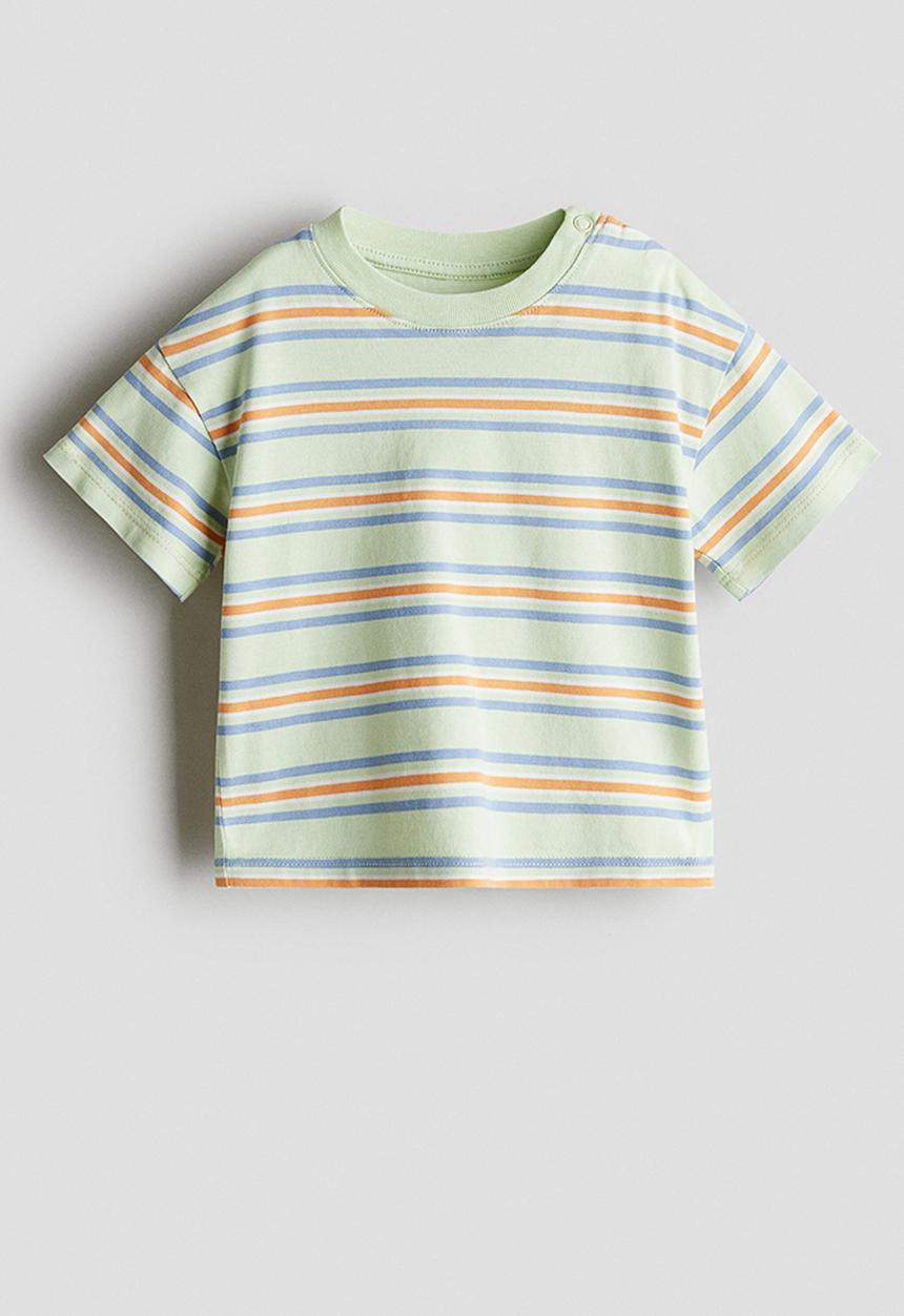 H&M - Printed cotton T-shirt - light green/striped 