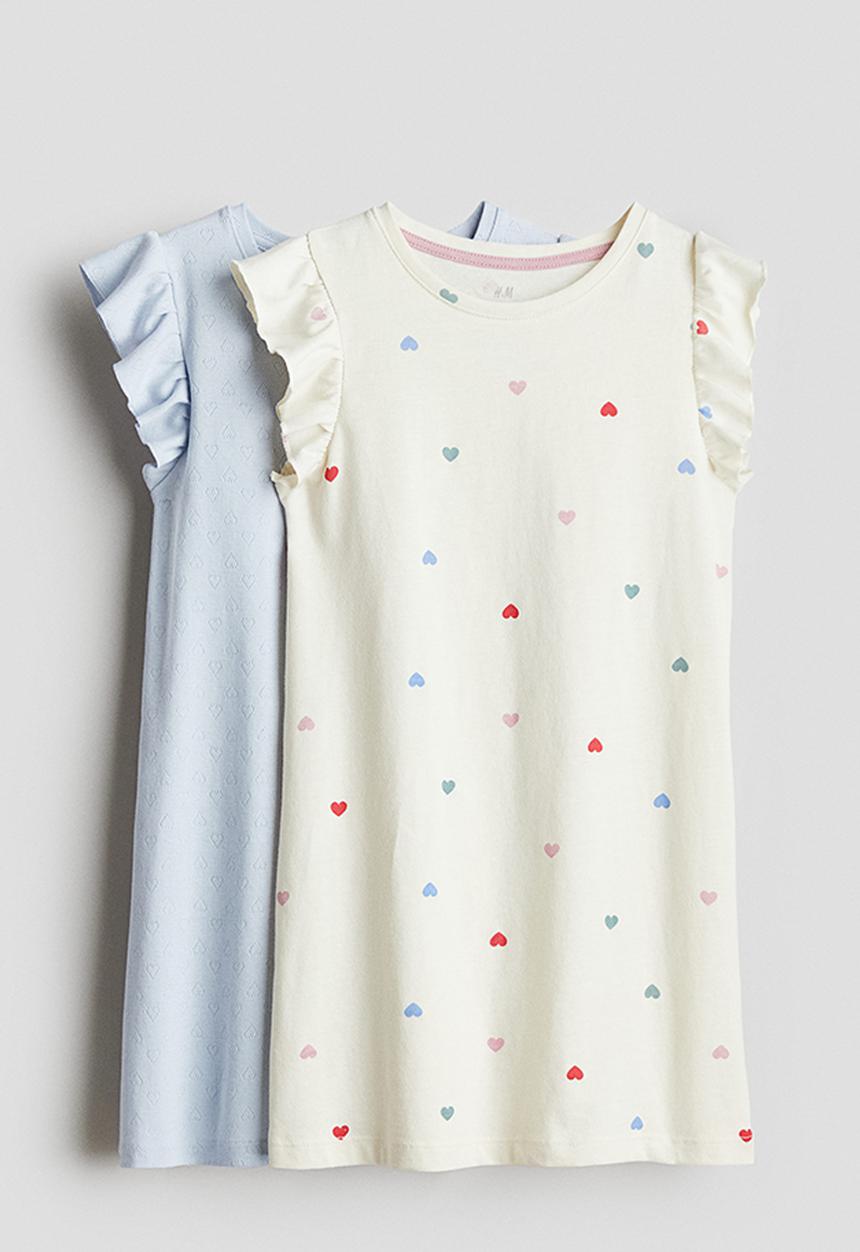 H&M - 2-Pack cotton nightdresses - light blue/hearts