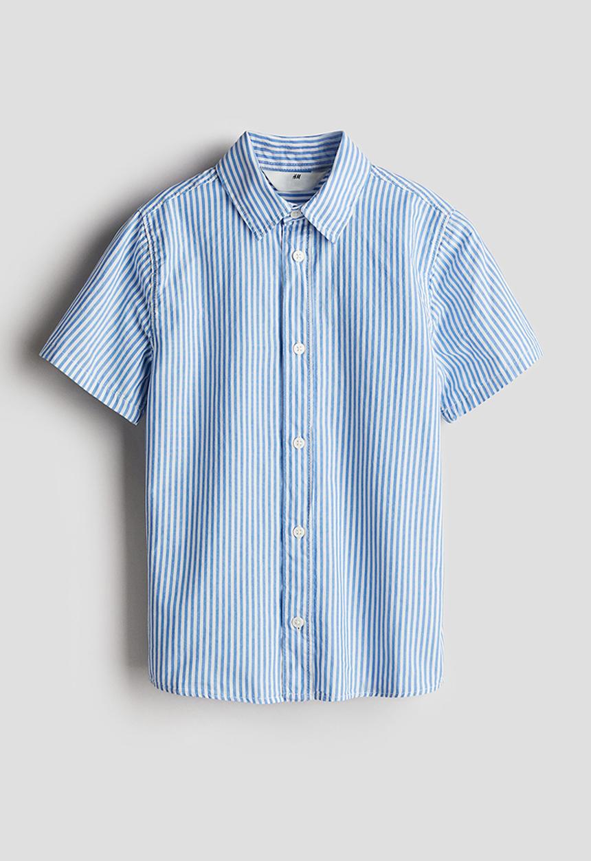 H&M - Short-sleeved cotton shirt - blue/striped 