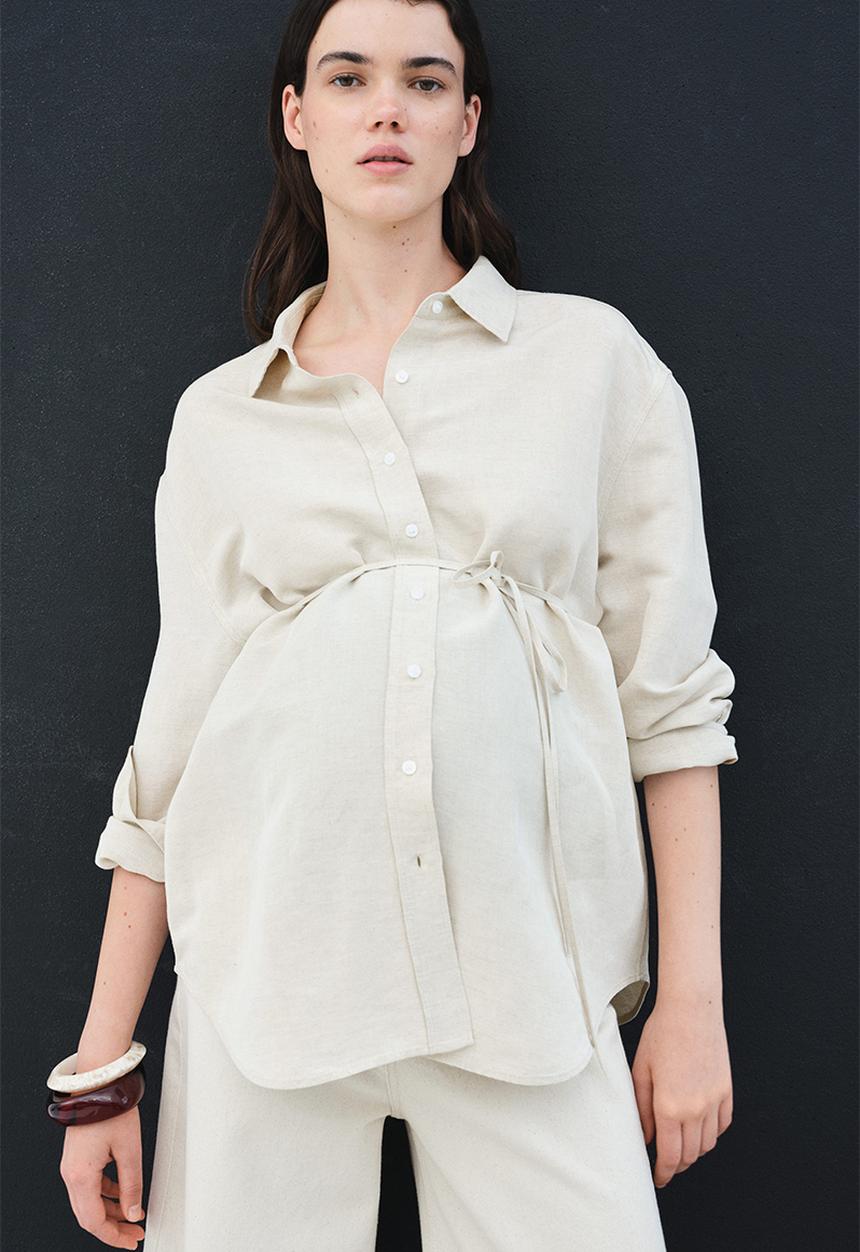 H&M - Mama before & after linen-blend shirt - light beige marl