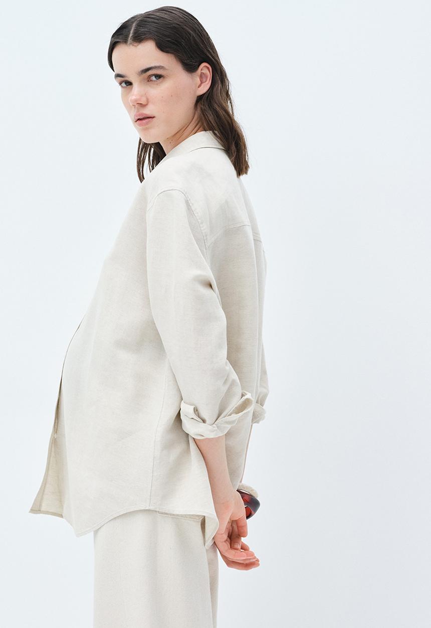H&M - Mama before & after linen-blend shirt - light beige marl