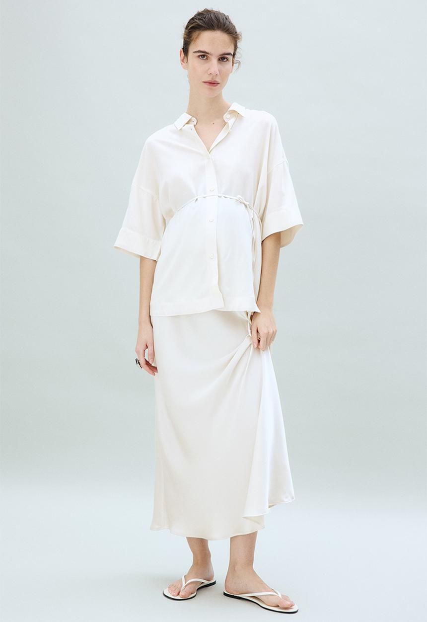 H&M - Mama before & after tie-belt shirt - cream