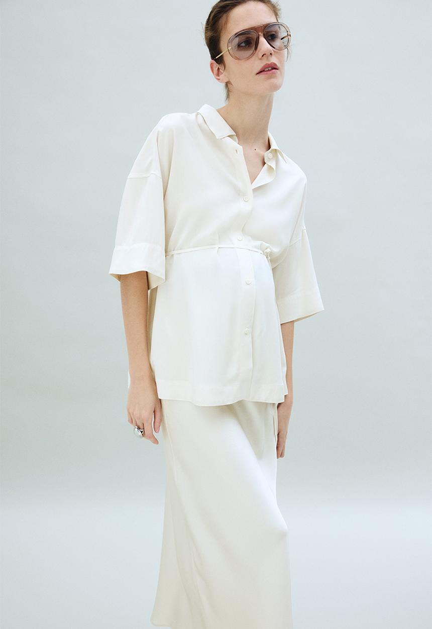 H&M - Mama before & after tie-belt shirt - cream