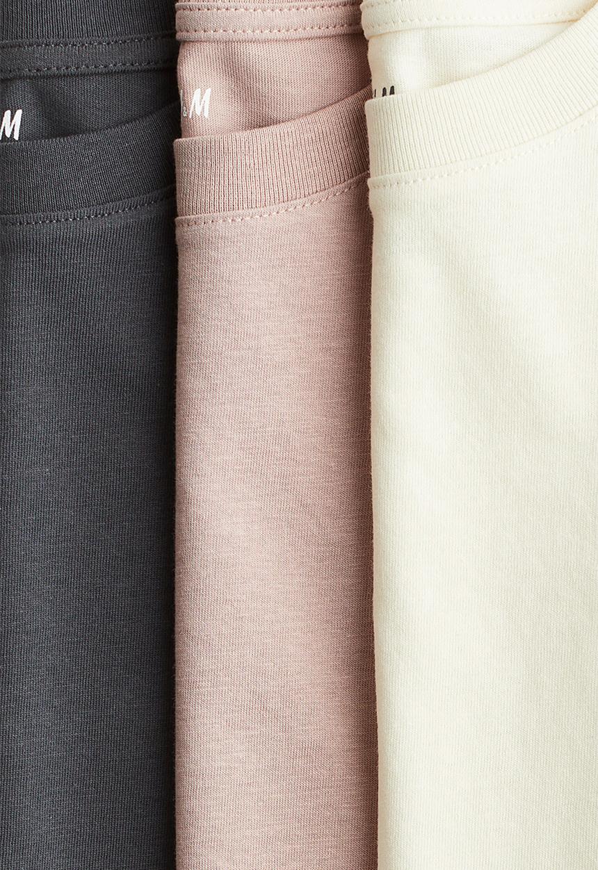 H&M - 3-Pack T-shirts - beige/cream/dark grey