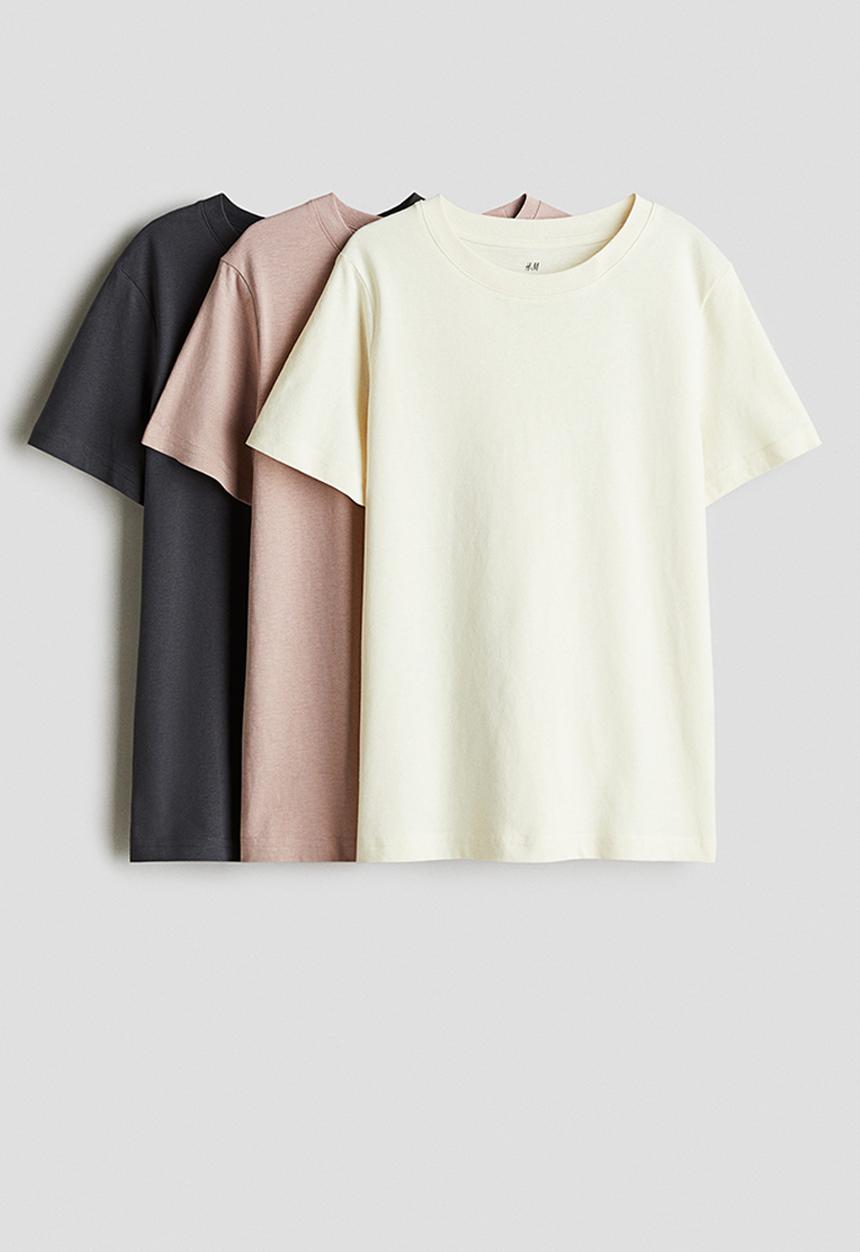 H&M - 3-Pack T-shirts - beige/cream/dark grey