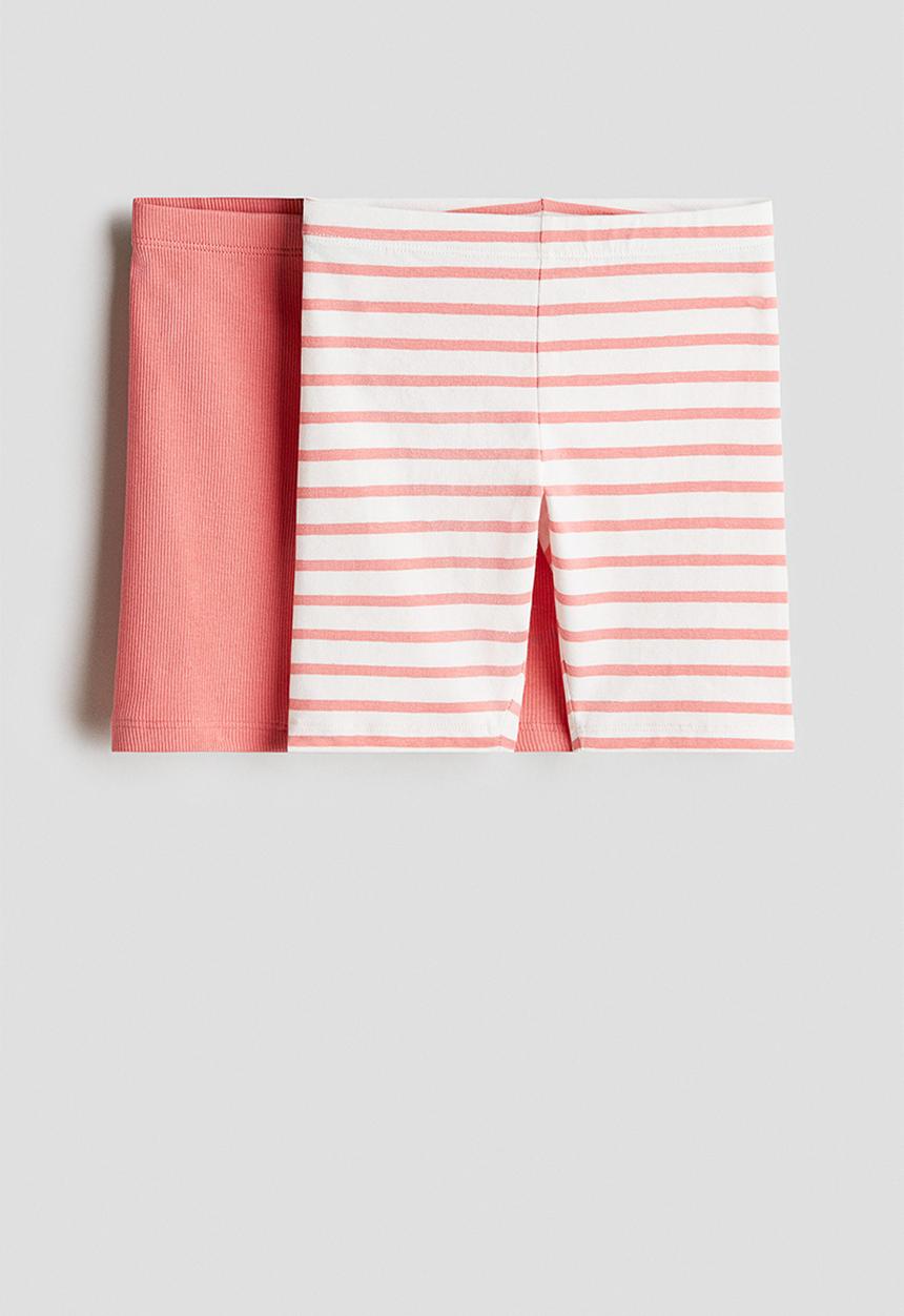 H&M - 2-Pack cycling shorts - coral pink/striped