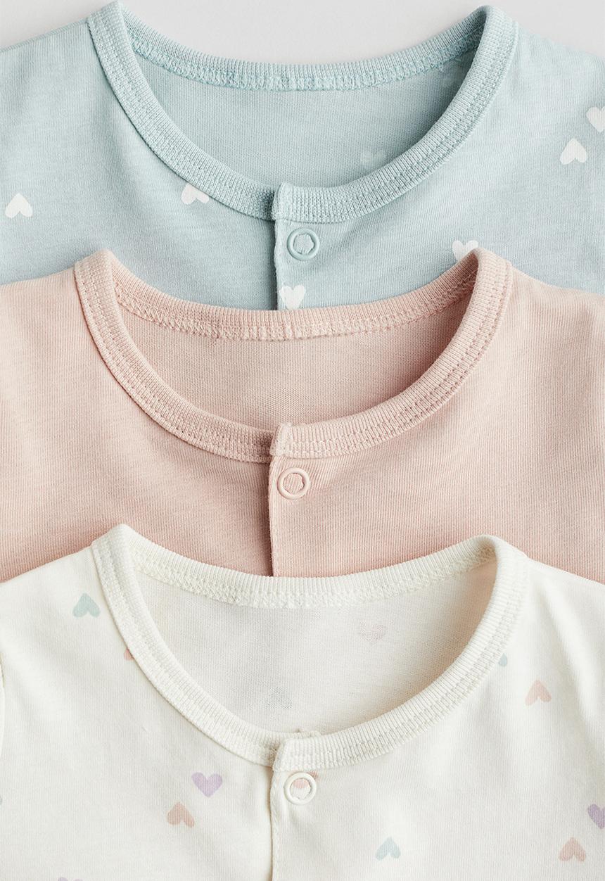 H&M - 3-Pack cotton sleepsuits - turquoise/hearts