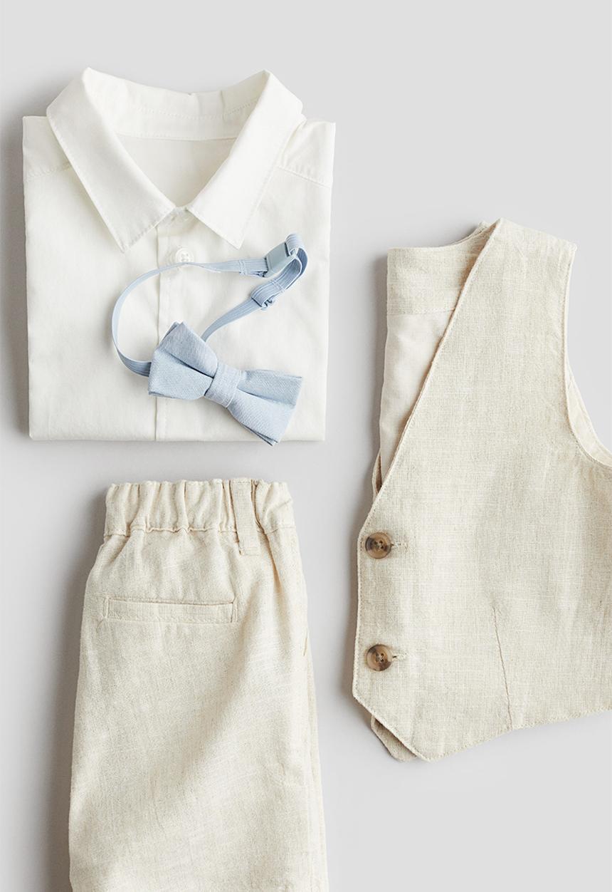 H&M - 4-Piece linen-blend dressy set - light beige & white 