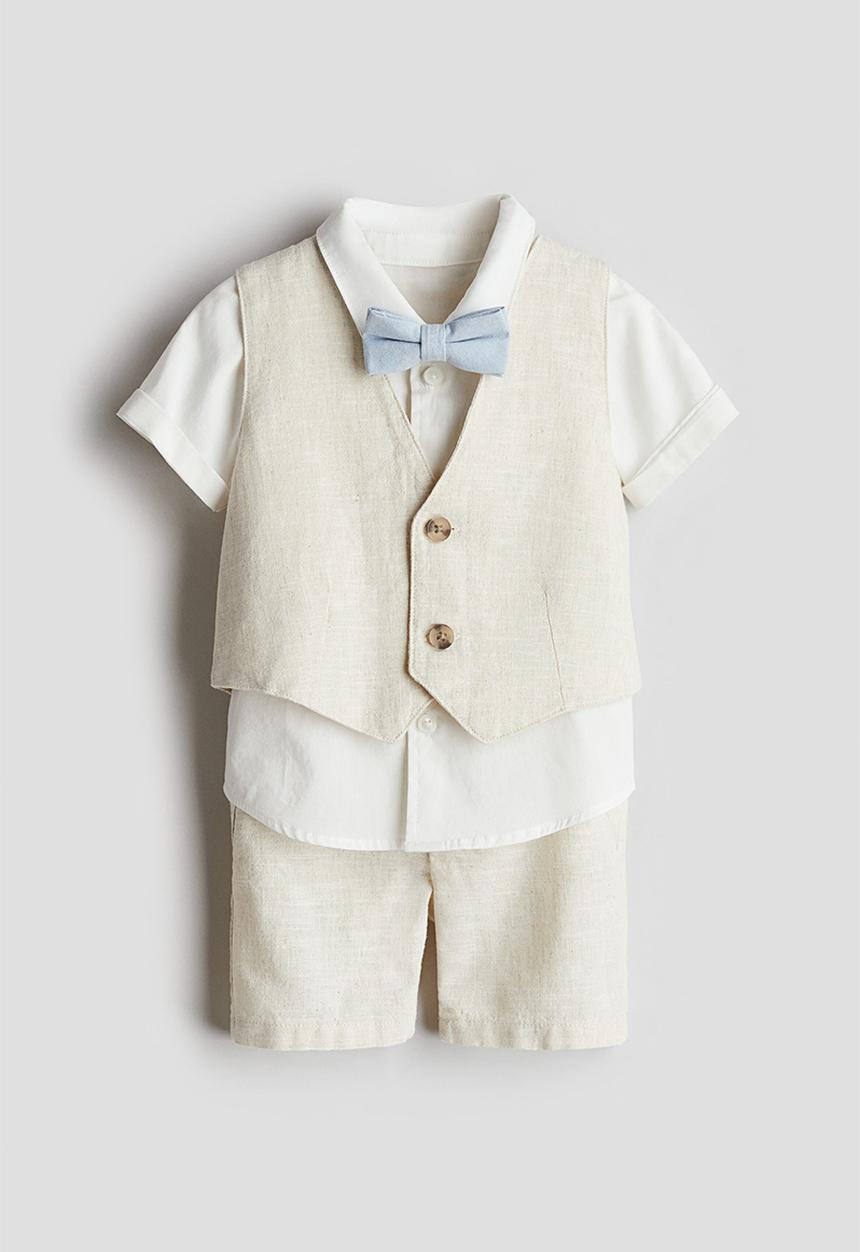 H&M - 4-Piece linen-blend dressy set - light beige & white 