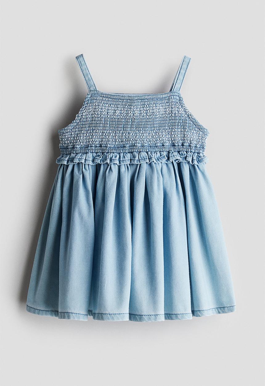 H&M - Smocked denim dress - light blue