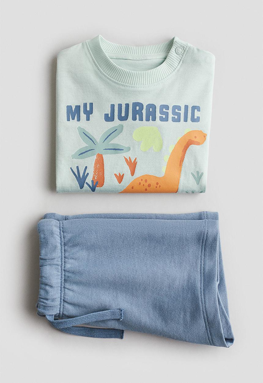 H&M - 2-Piece T-shirt and shorts set - turquoise/dinosaurs
