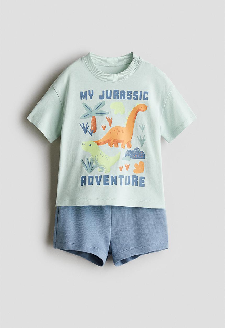 H&M - 2-Piece T-shirt and shorts set - turquoise/dinosaurs