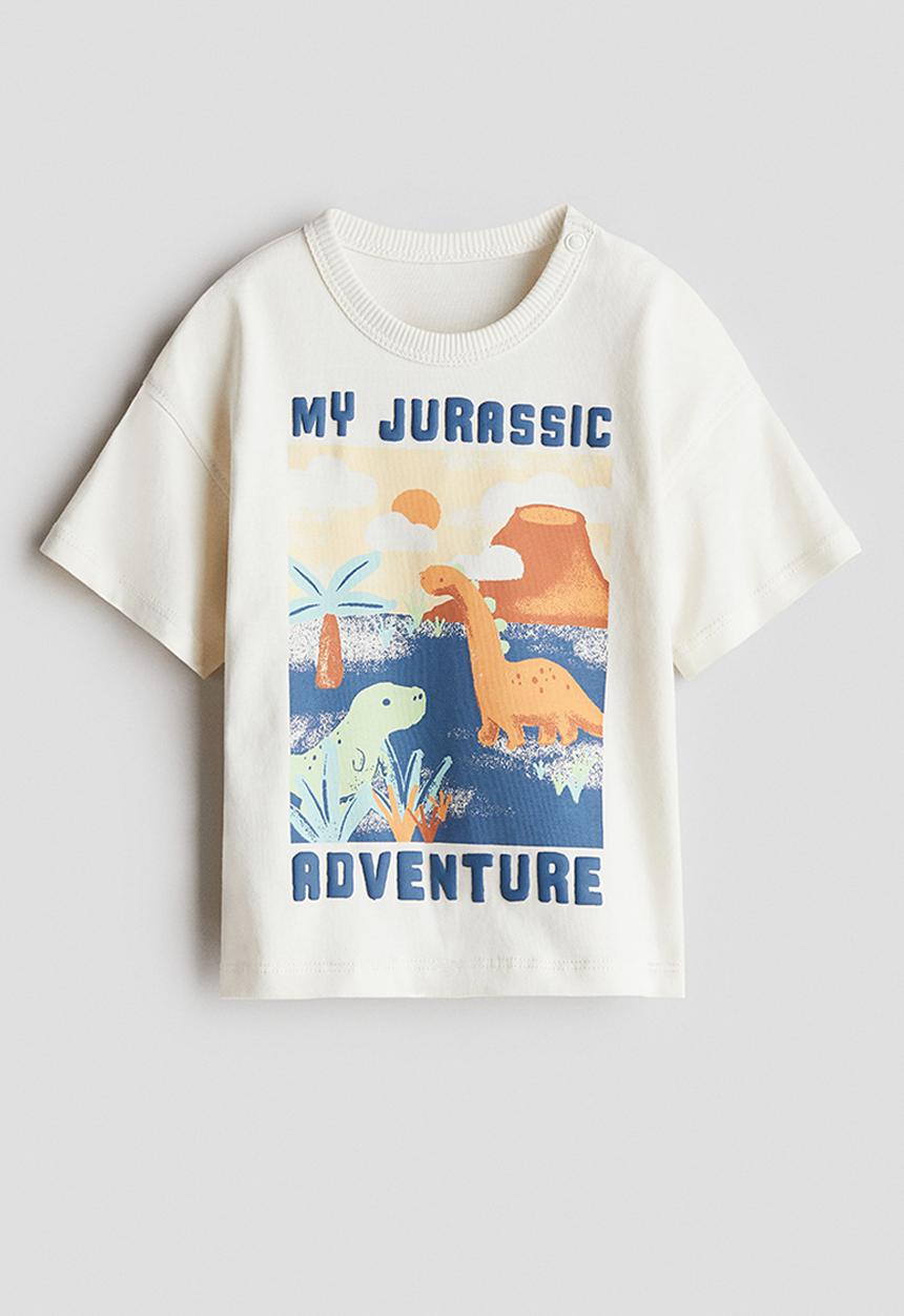 H&M - Printed cotton t-shirt - cream dinosaurs 