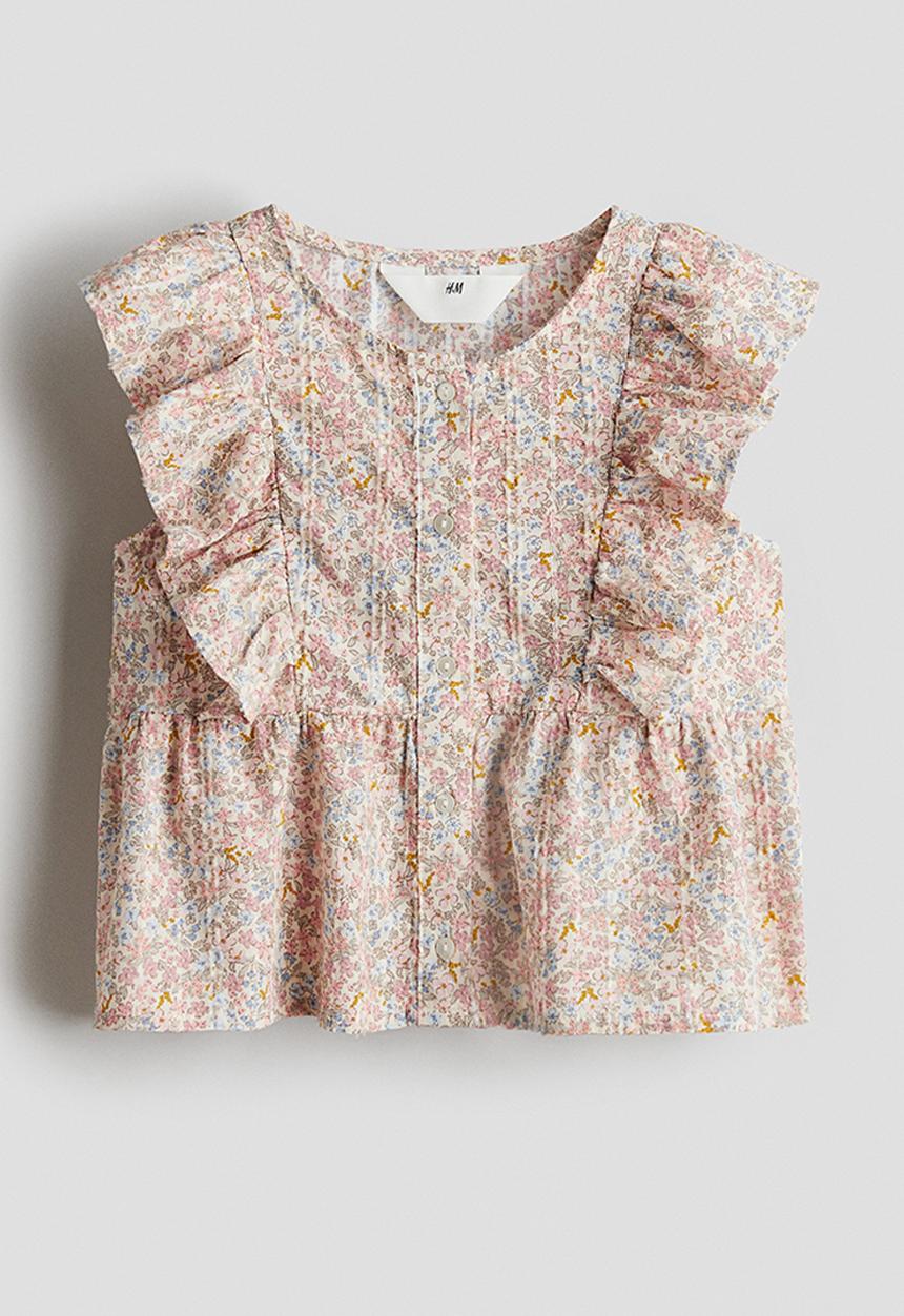 H&M - Sleeveless flounced blouse - white/floral