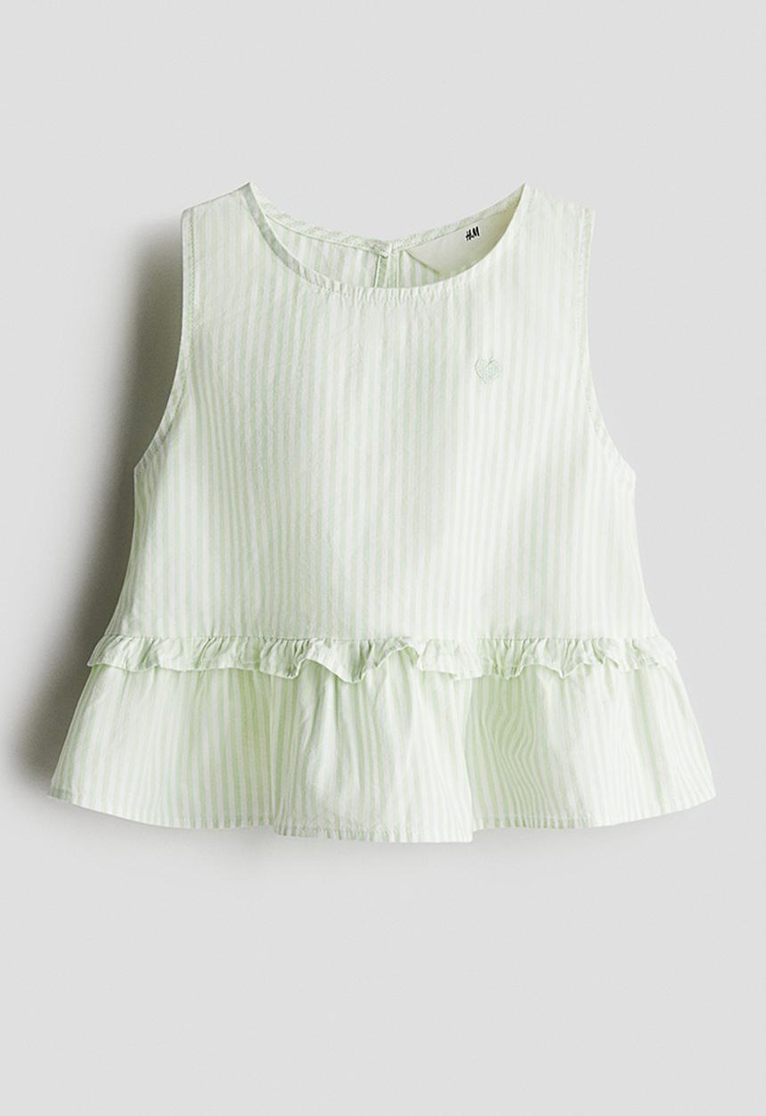H&M - Cotton peplum top - light green striped