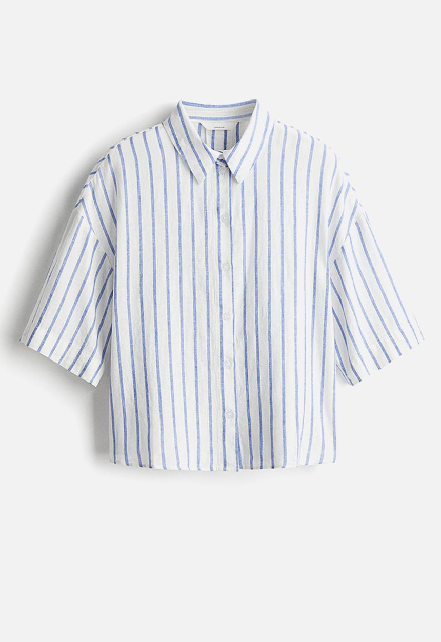 H&M - Linen-blend shirt - white & blue striped