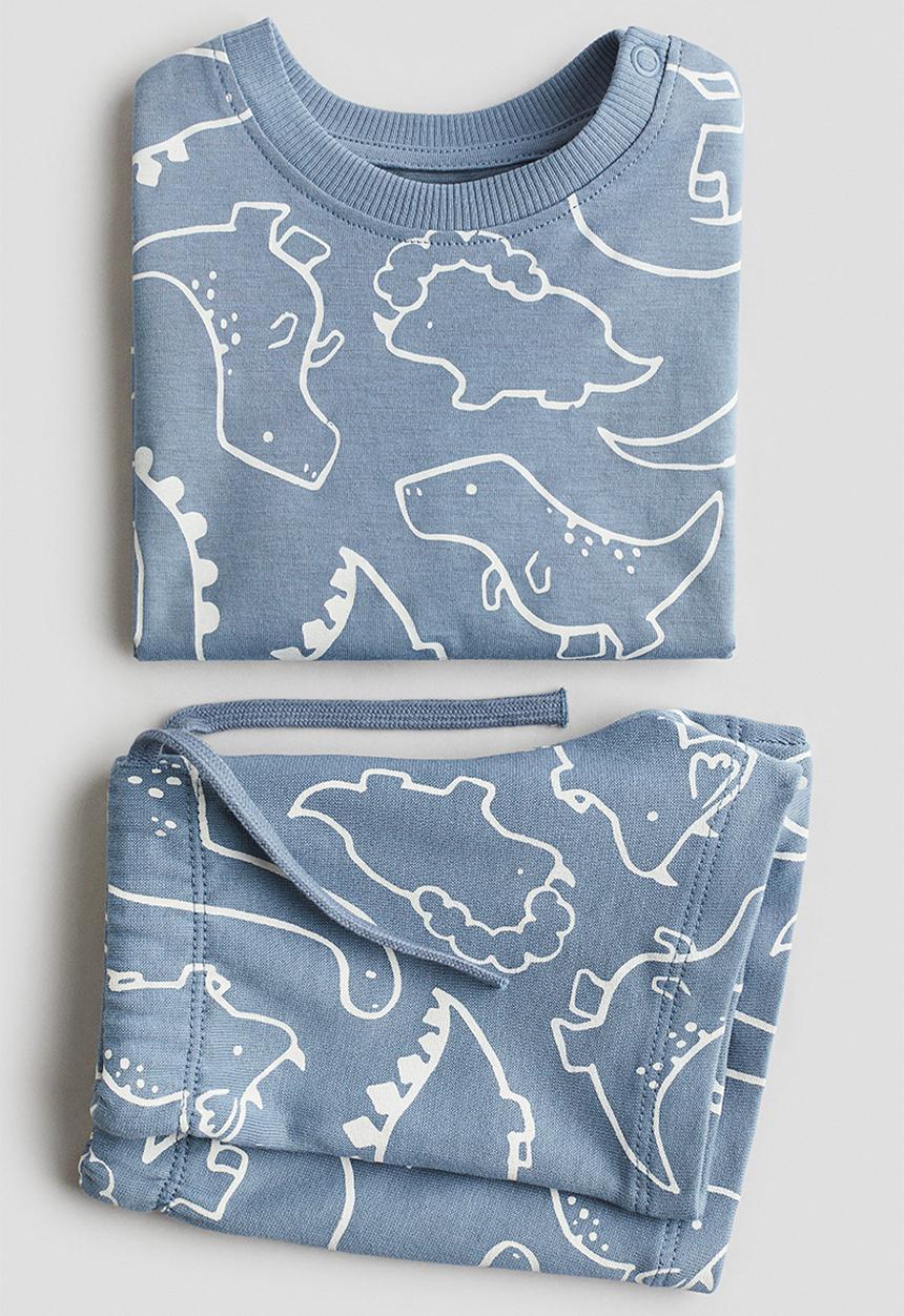 H&M - 2-Piece cotton set - dusty blue dinosaurs 