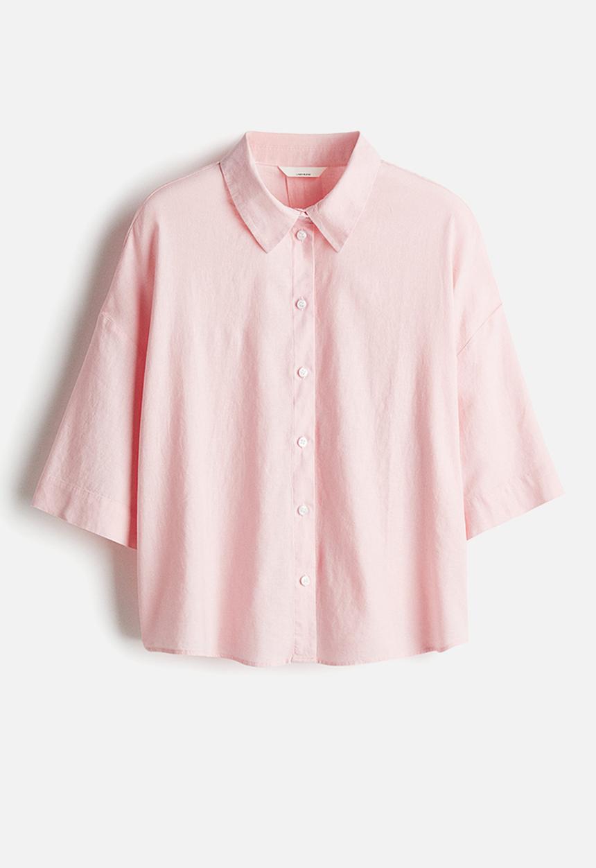 H&M - Linen-blend shirt - light pink 