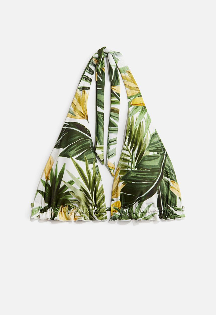 H&M - Padded triangle bikini top - white/green patterned