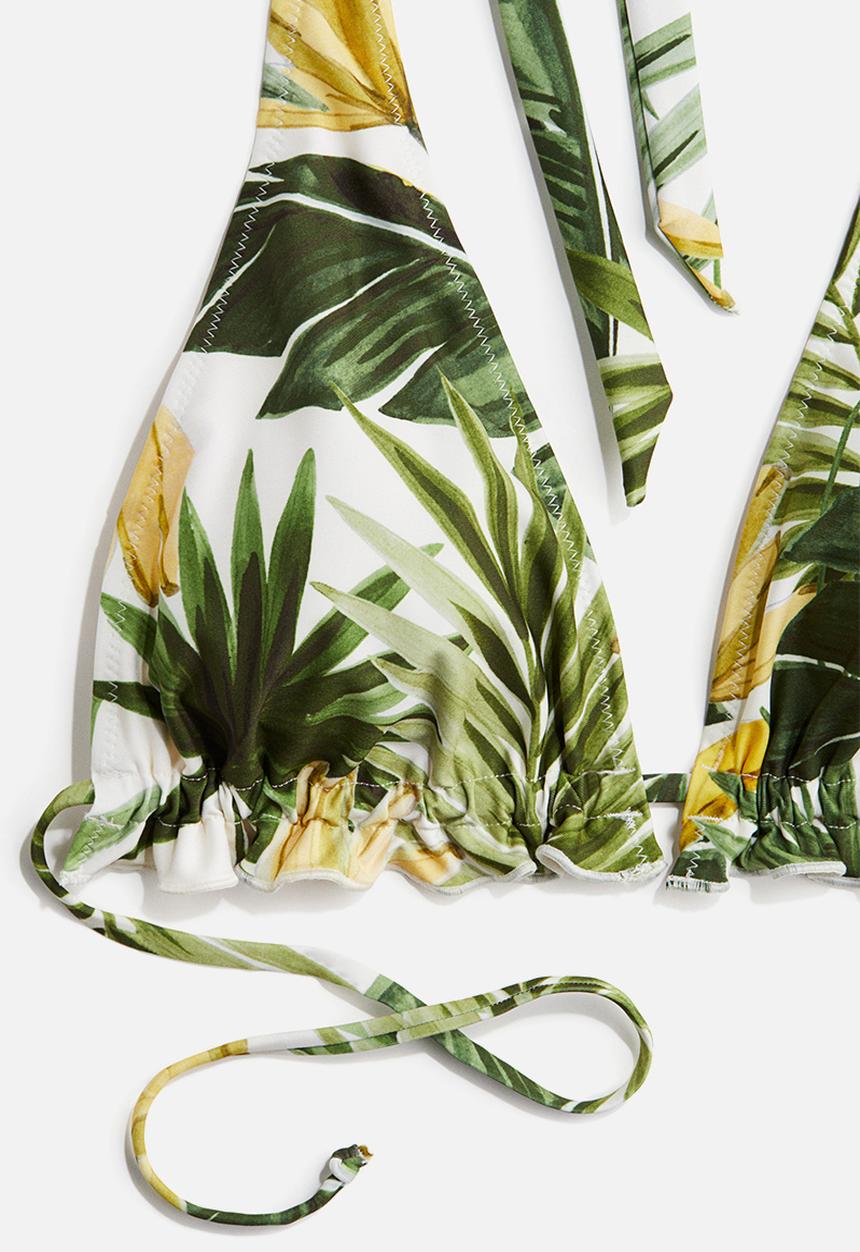 H&M - Padded triangle bikini top - white/green patterned