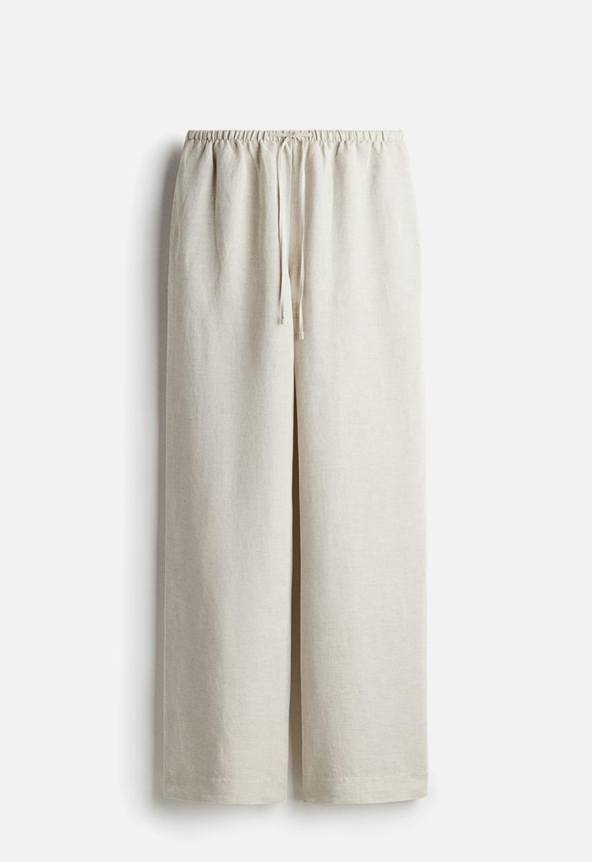 H&M - Straight linen-blend trousers - light beige