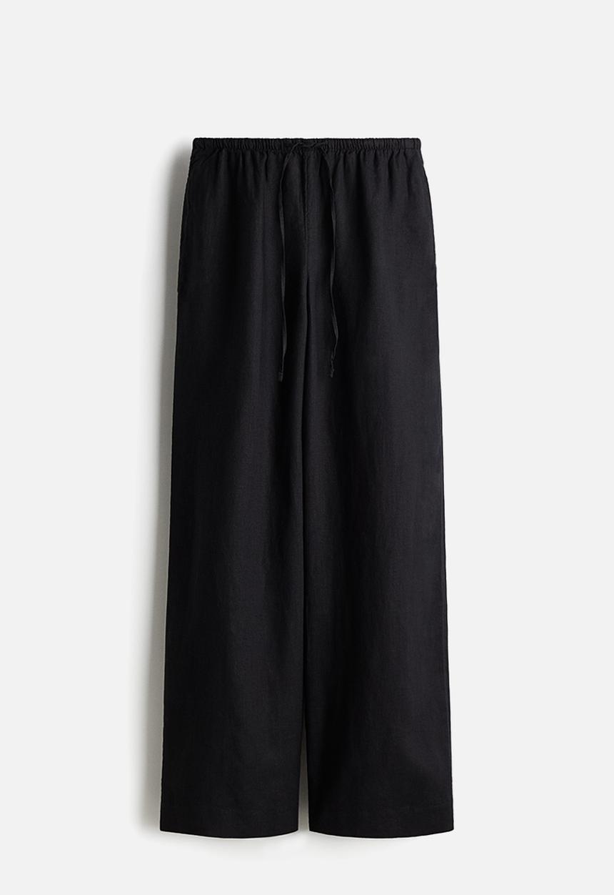 H&M - Linen drawstring trousers - black