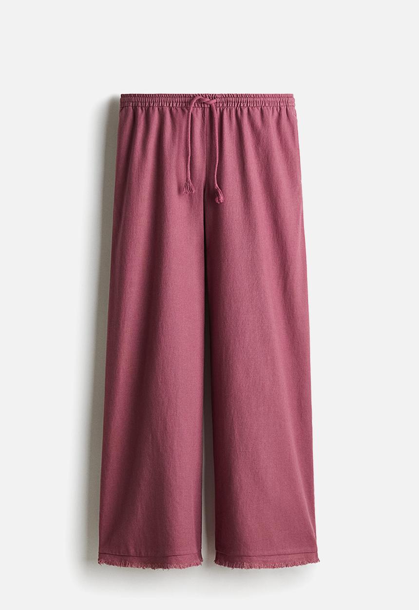 H&M - Linen-blend drawstring trousers - dark pink