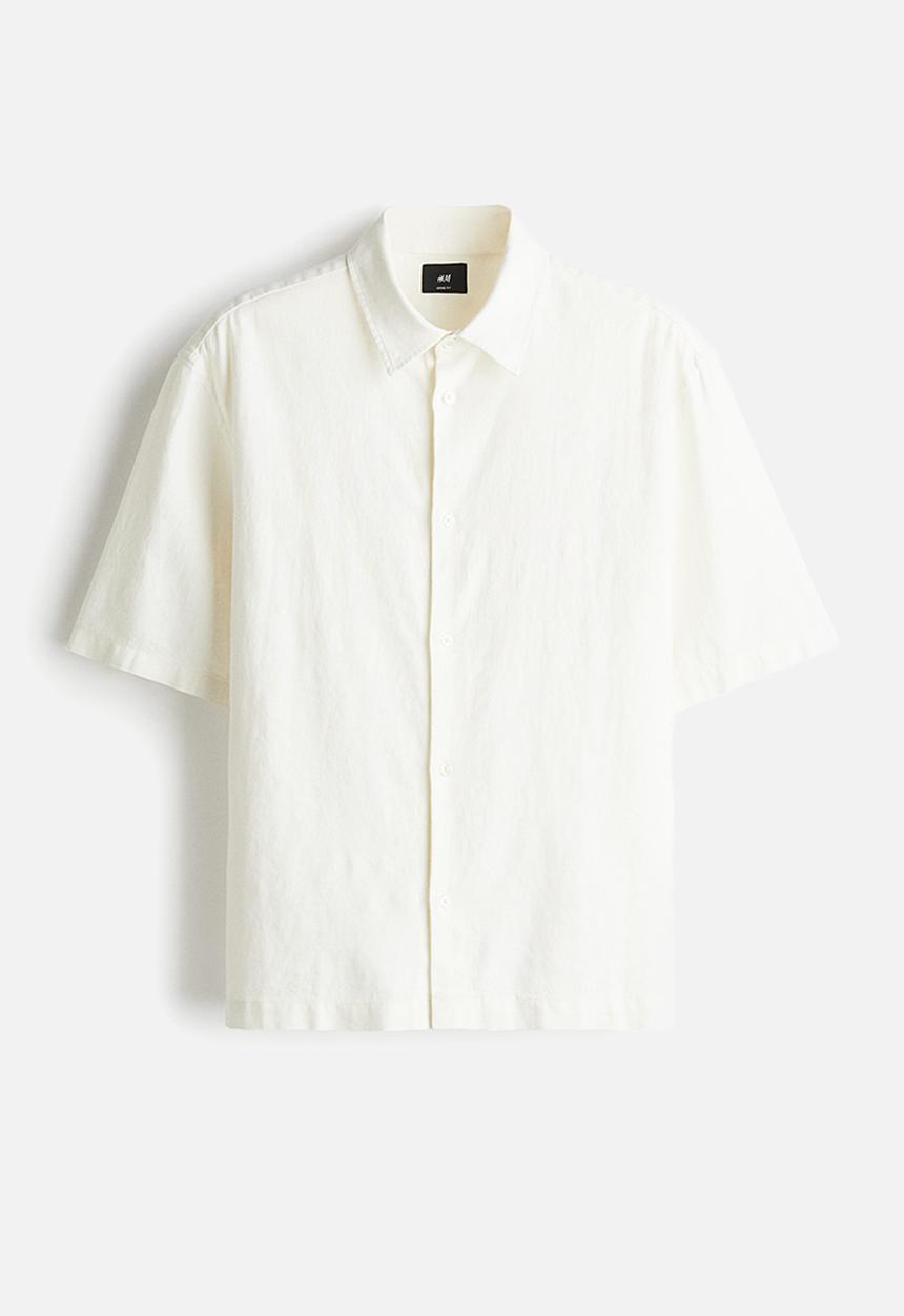 H&M - Loose fit short-sleeved linen-blend shirt - cream