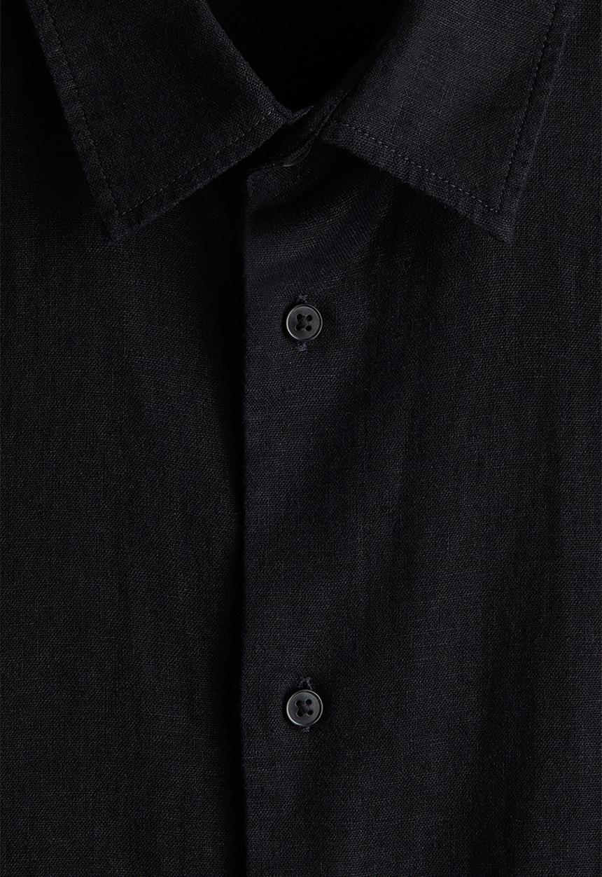 H&M - Loose fit short-sleeved linen-blend shirt - navy blue