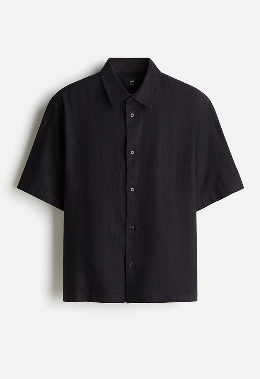 H&M - Loose fit short-sleeved linen-blend shirt - navy blue