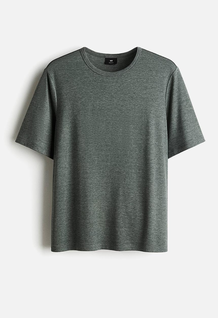 H&M - Regular fit lyocell-blend t-shirt - dark green marl 