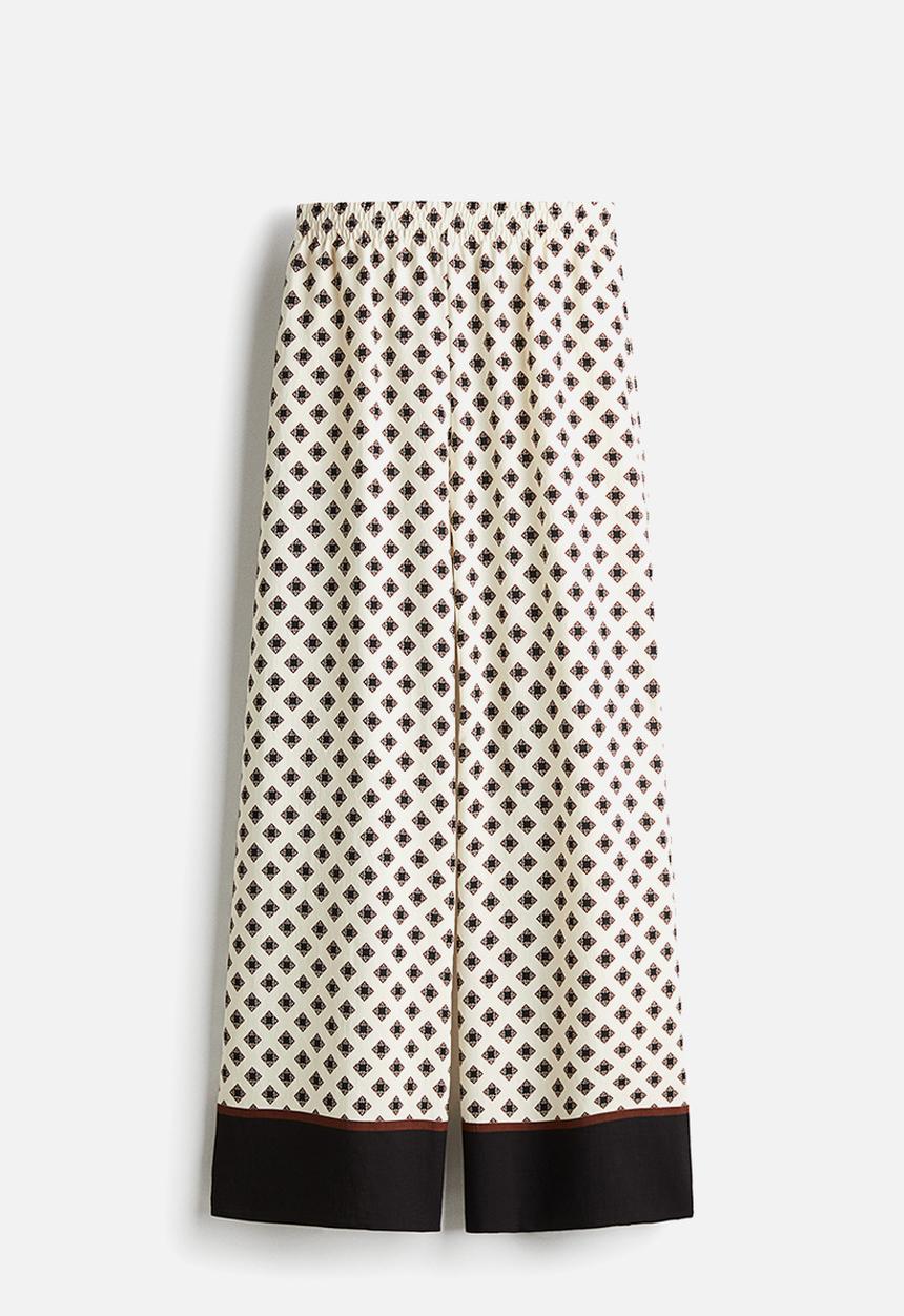 H&M - Wide pull-on trousers - cream patterned
