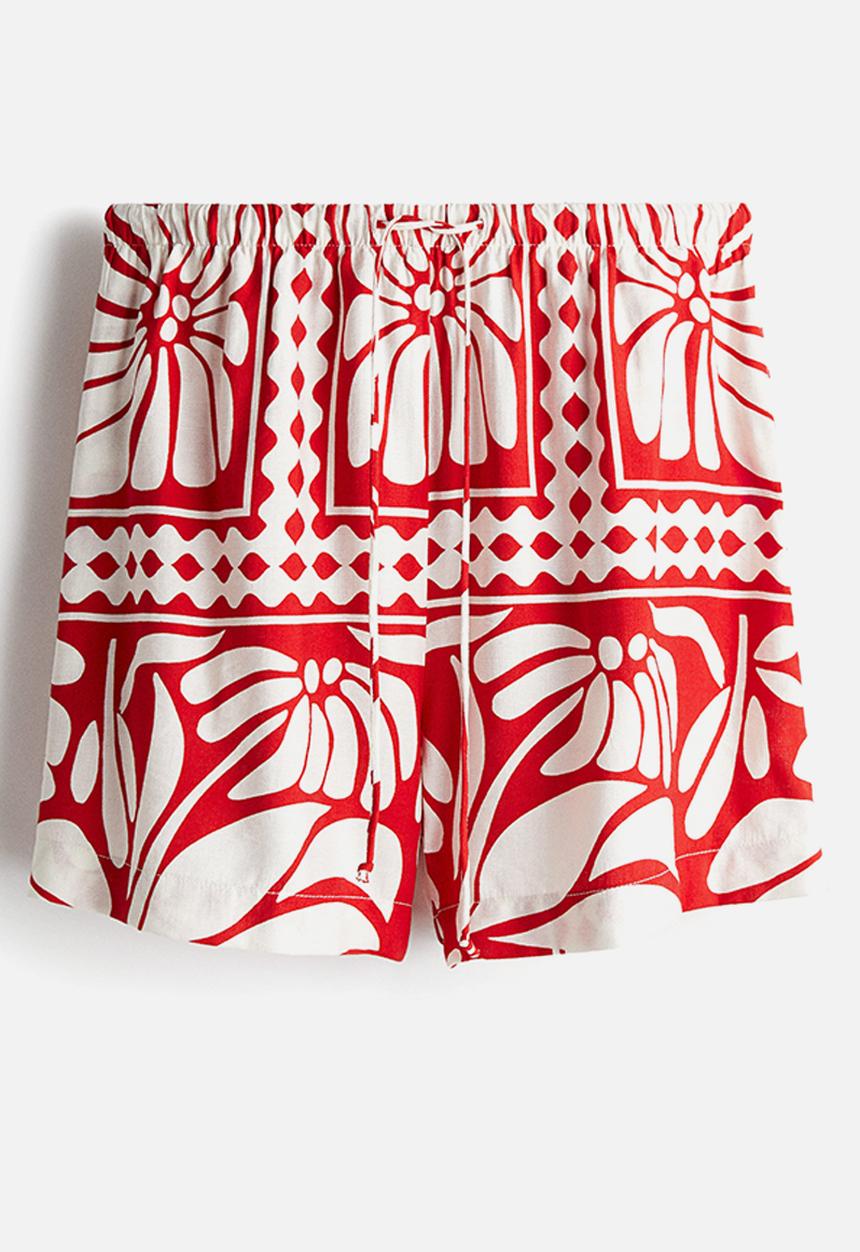 Drawstring shorts - bright red/patterned - 1282566004