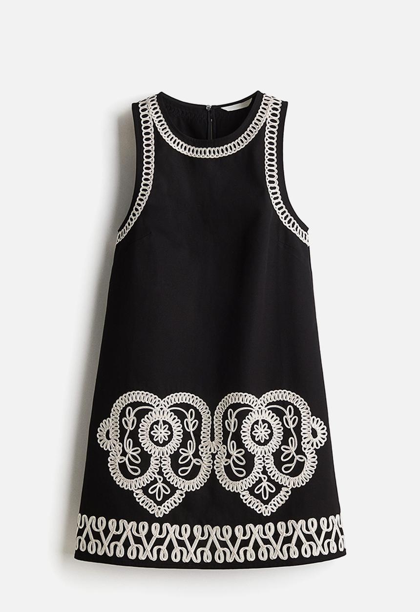 H&M - Embroidered shift dress - black & white