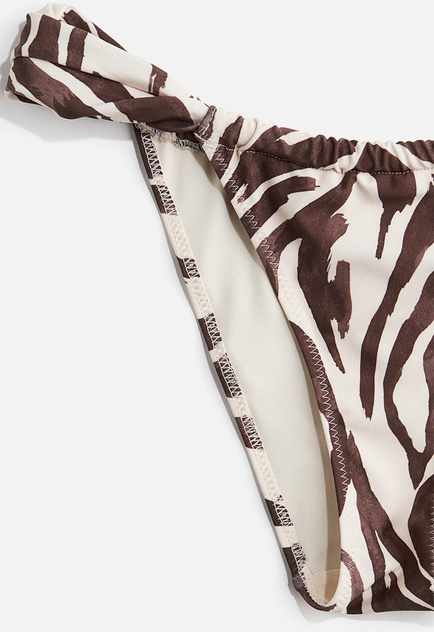 H&M - Cheeky tanga bikini bottoms -  light beige/zebra print 
