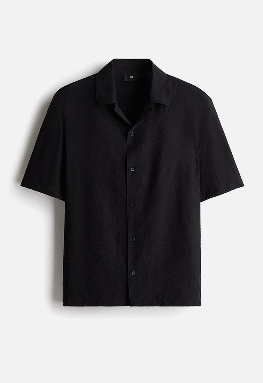 H&M - Regular fit jacquard-weave resort shirt - black