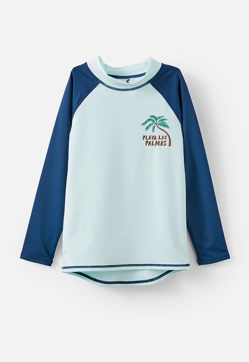 Cotton On - Flynn long sleeve raglan rash vest - ice mint/deep dive splice