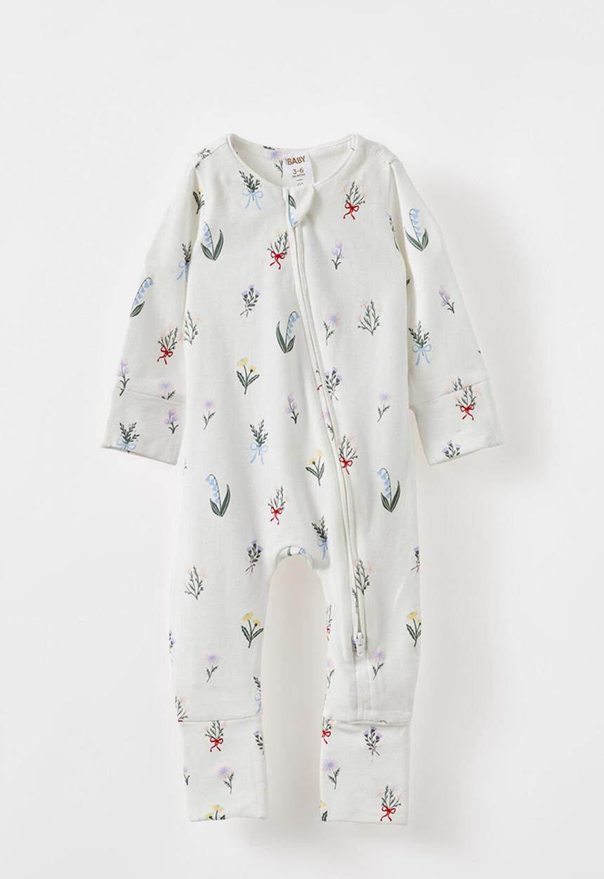 Cotton On - The long sleeve zip romper - vanilla/petite fleur