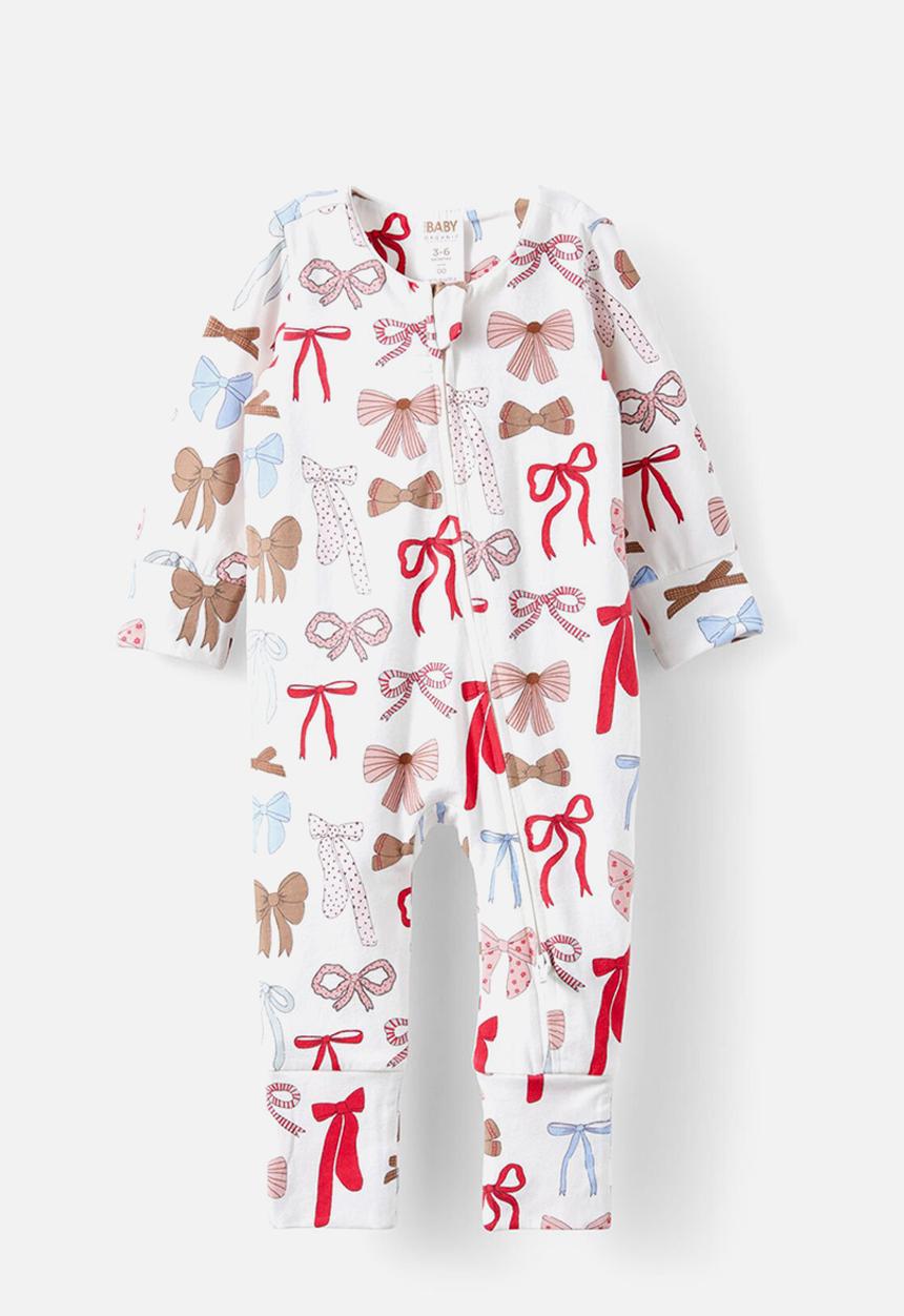 Cotton On - The long sleeve zip romper - vanilla/multi bows