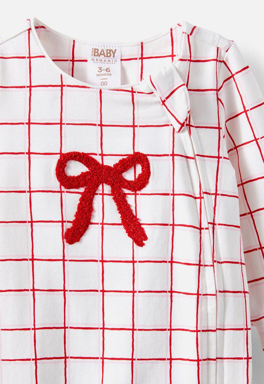 Cotton On - The long sleeve zip romper - vanilla/varsity red bow check