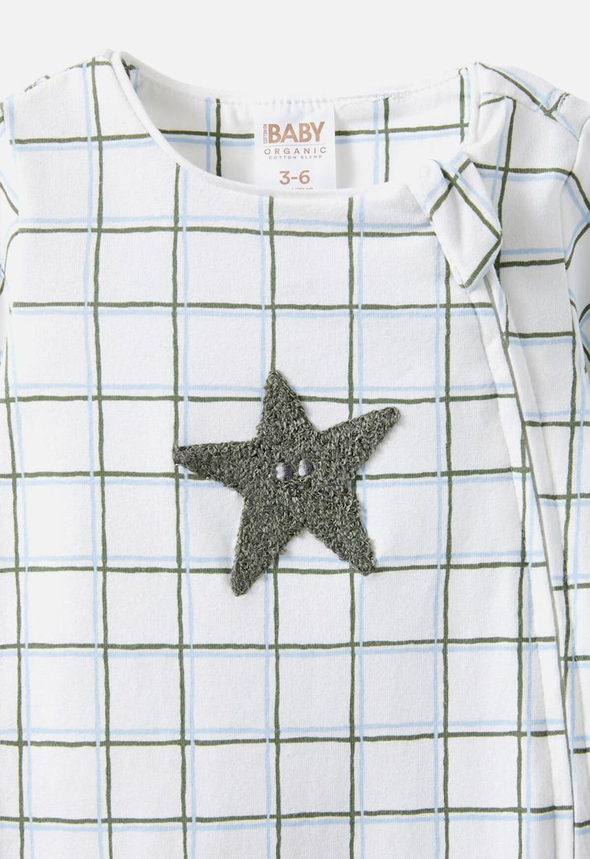 Cotton On - The long sleeve zip romper - vanilla/swag green/star check