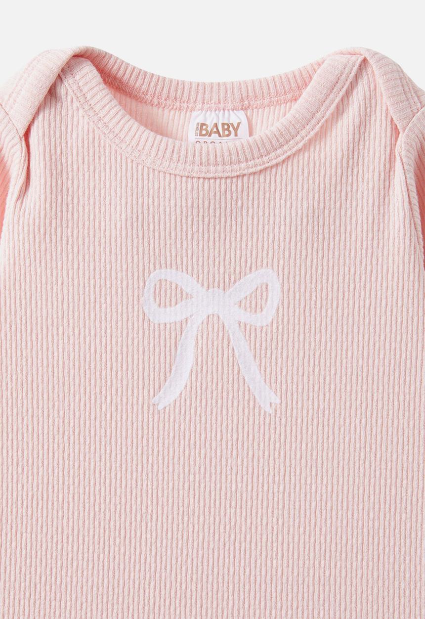 Cotton On - Organic pointelle long sleeve bubbysuit - soft musk/bow