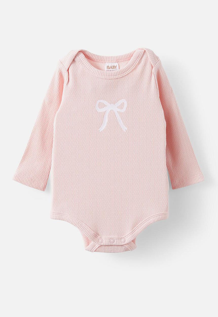 Cotton On - Organic pointelle long sleeve bubbysuit - soft musk/bow