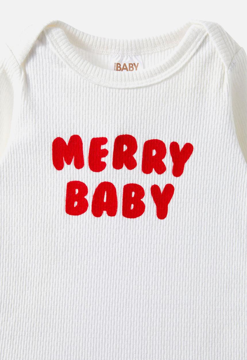 Cotton On - Organic pointelle long sleeve bubbysuit - milk/merry baby