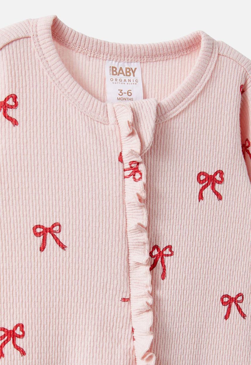Cotton On - Organic pointelle zip romper - soft musk/bow