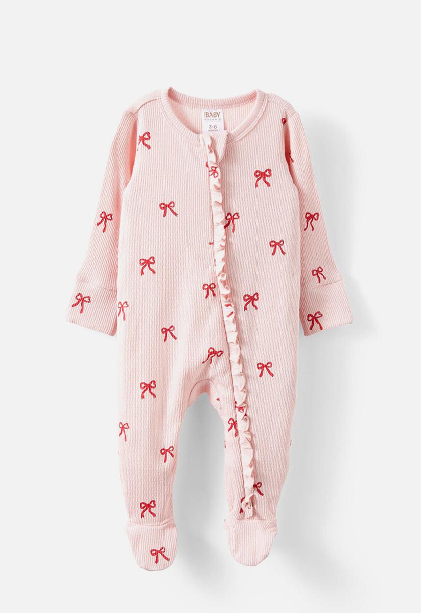 Cotton On - Organic pointelle zip romper - soft musk/bow