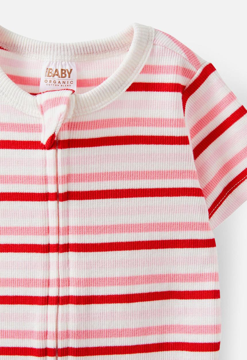 Cotton On - The short sleeve zip romper - varsity red/bowie stripe