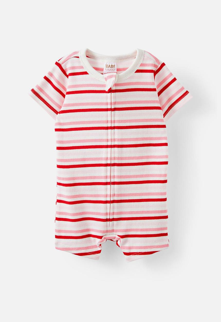Cotton On - The short sleeve zip romper - varsity red/bowie stripe
