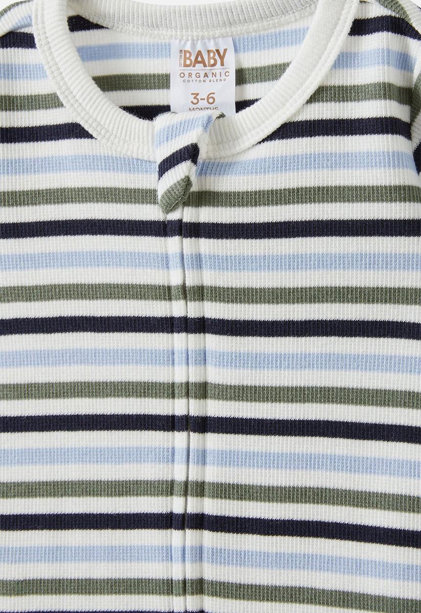 Cotton On - The short sleeve zip romper - navy ink/bowie stripe