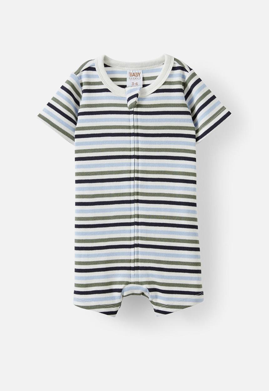 Cotton On - The short sleeve zip romper - navy ink/bowie stripe